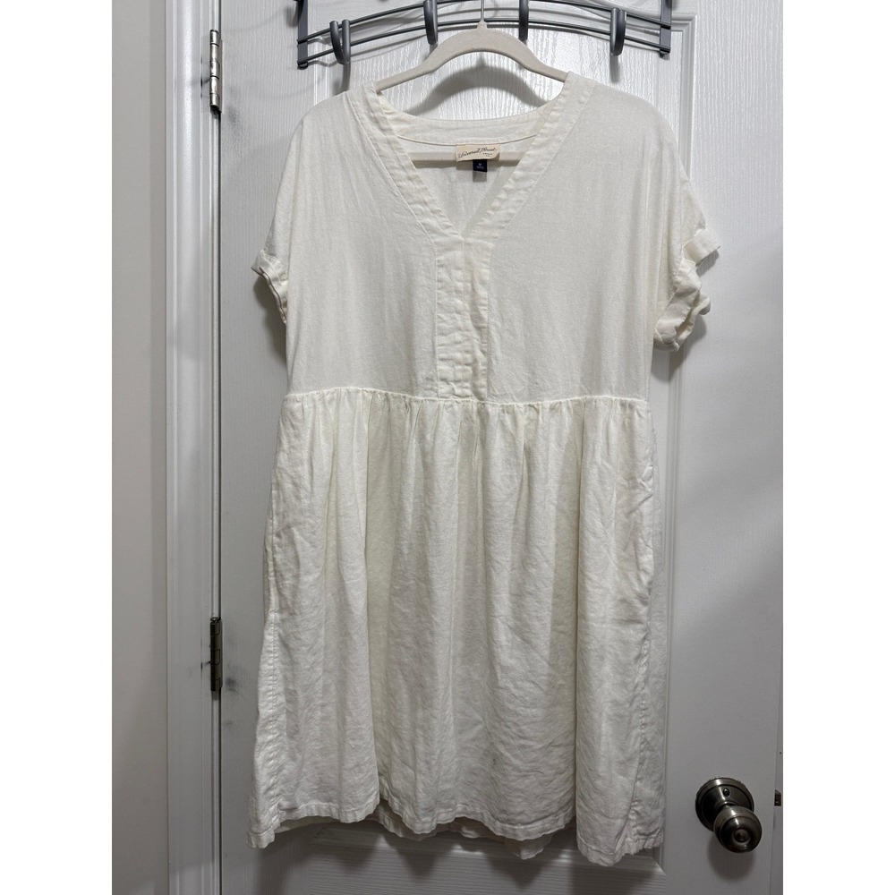 Universal Thread Womens Cream Linen Blend V-Neck Babydoll Dress with Pockets M